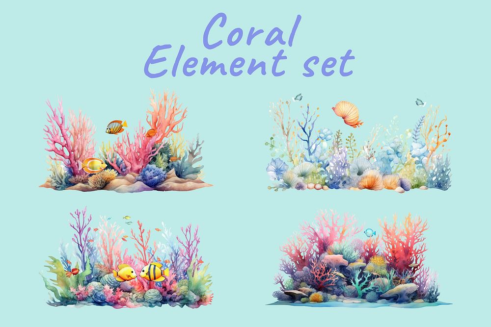 Watercolor coral  design element set