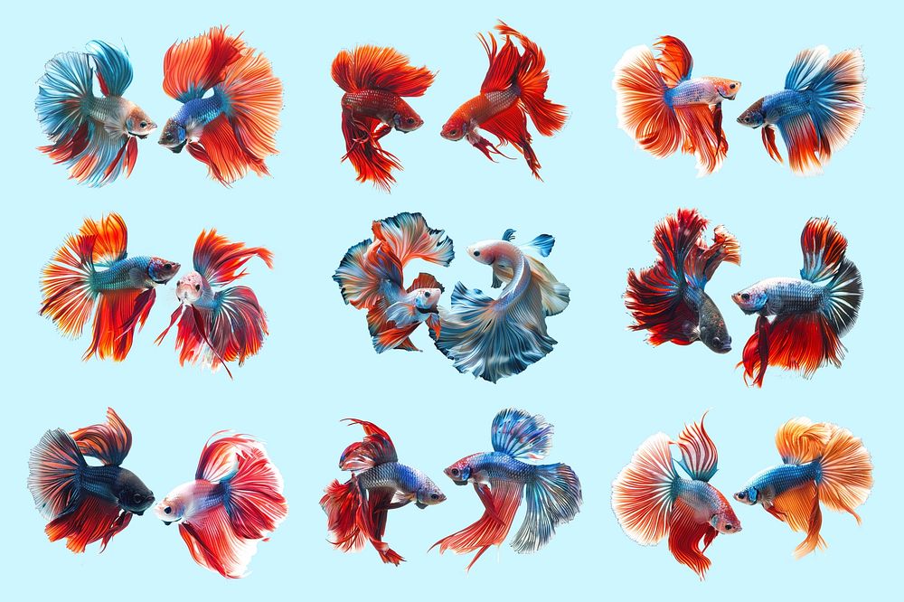 colorful betta fish design element set