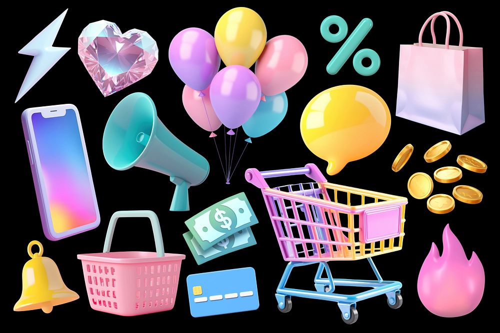 3d pastel shopping design element set