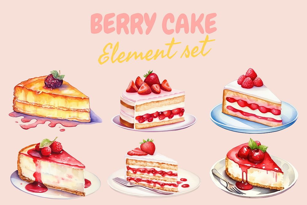 Watercolor berry cake design element set