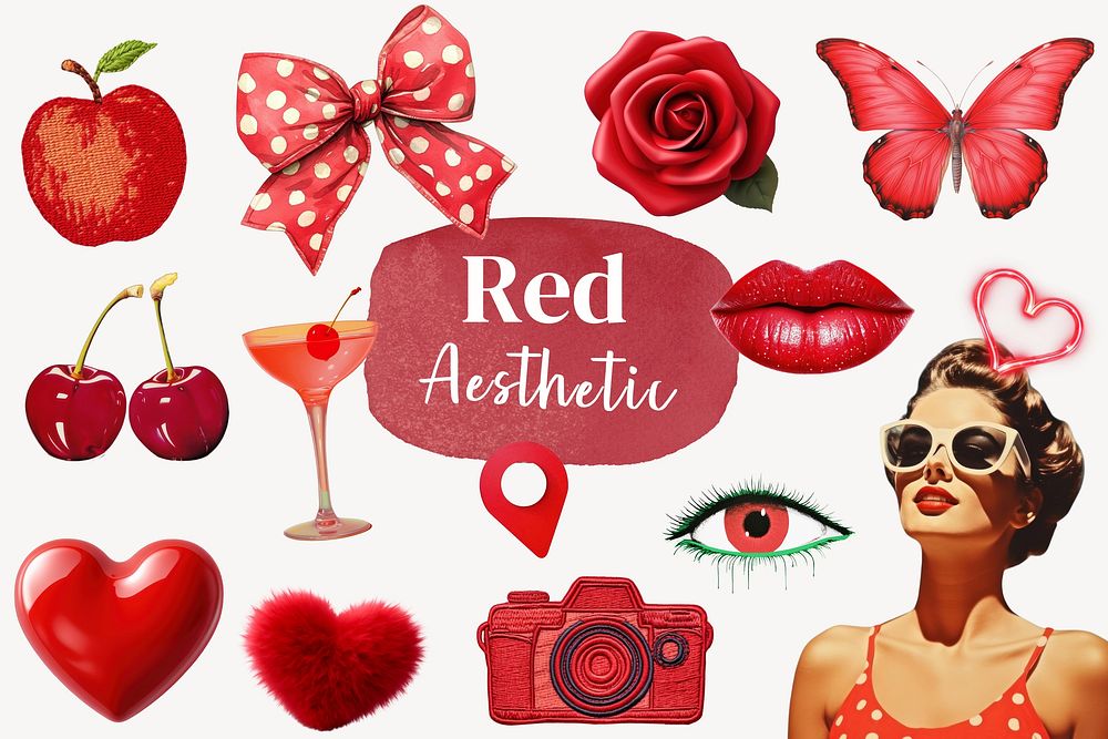 Red aesthetic design element set