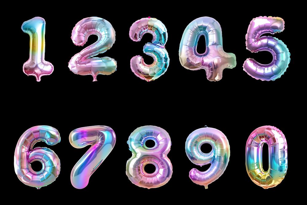 Iridescent number balloon design element set