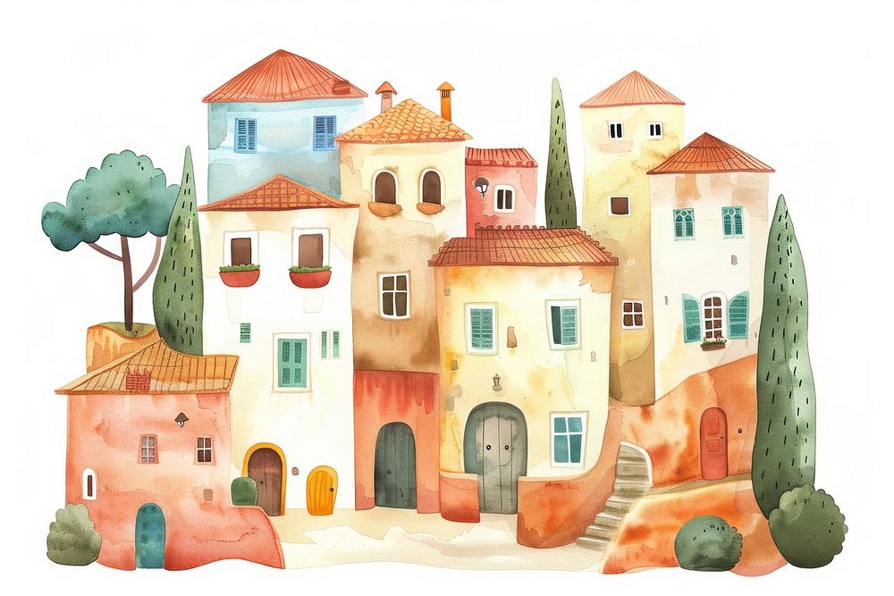 Charming Mediterranean village illustration