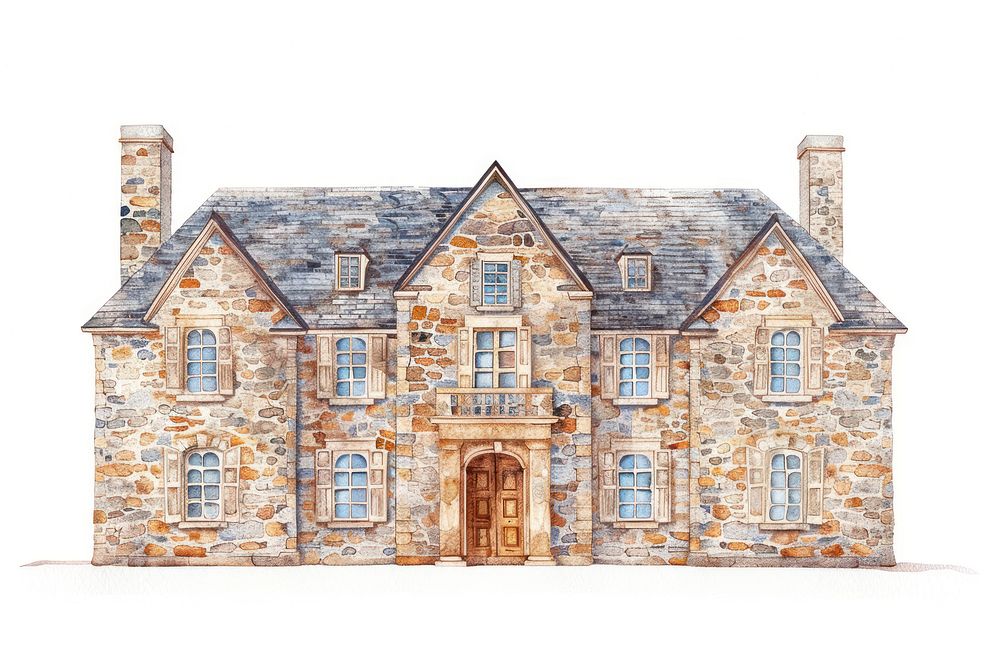 Elegant stone mansion architectural illustration