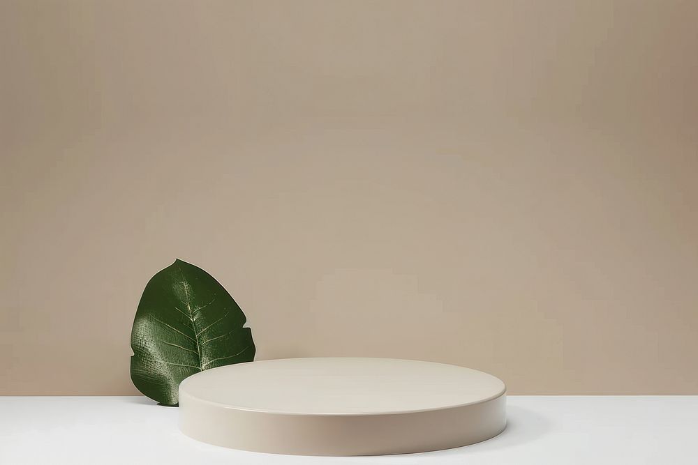 Minimalist podium with green leaf