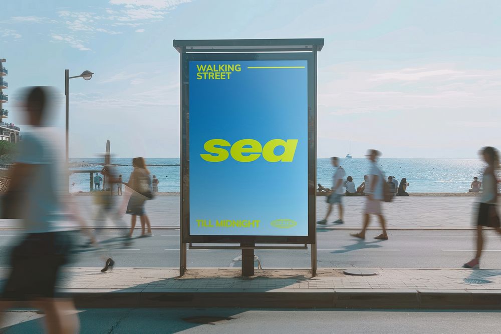 Beachside billboard sign mockup psd