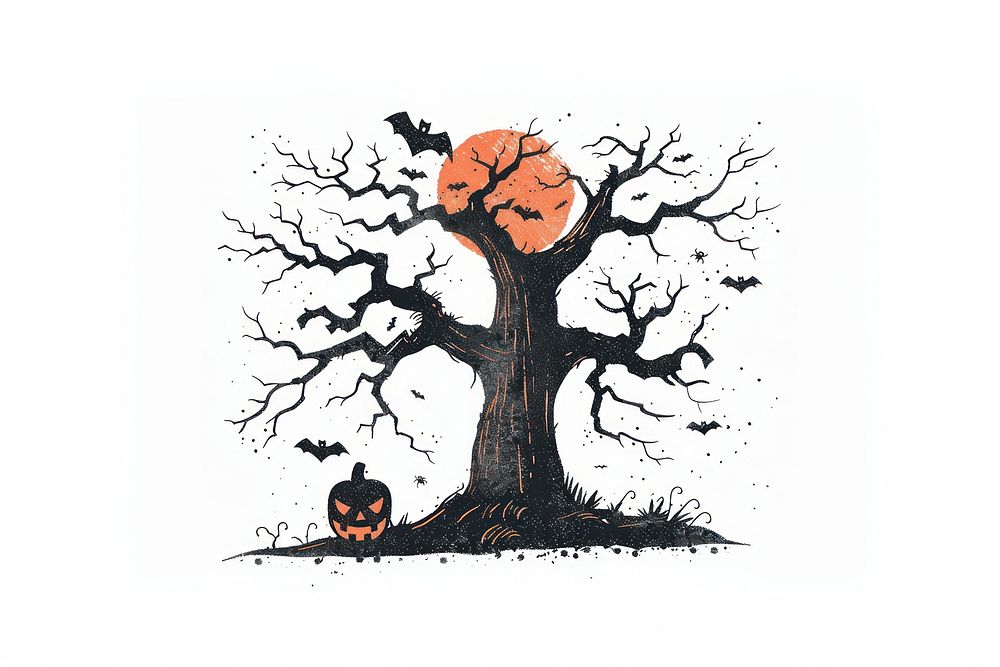 Spooky Halloween tree illustration