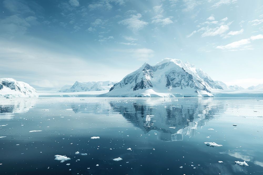 Pristine icy Antarctic landscape reflection