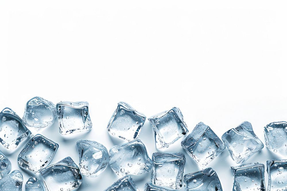 Clear ice cubes on white