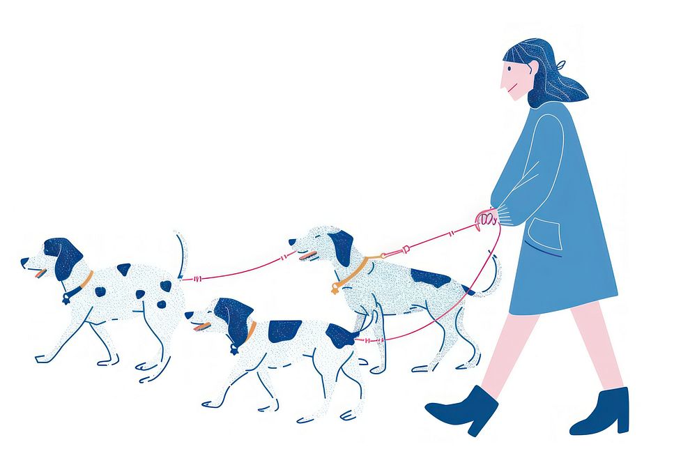 Woman walking three dogs