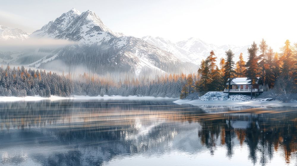 Serene winter mountain lake