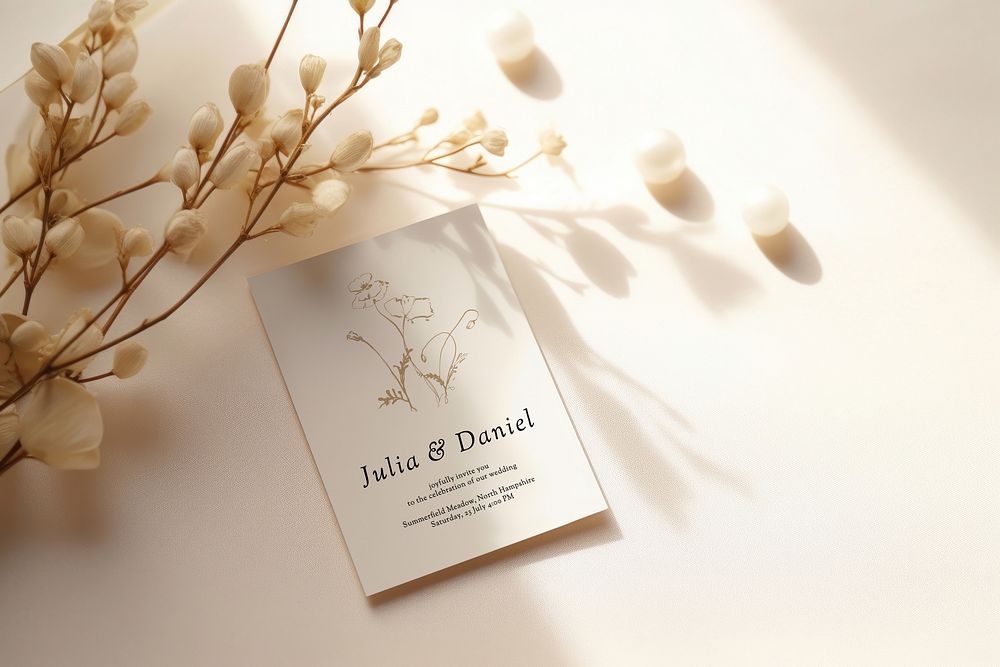 Flatlay invitation card mockup design psd