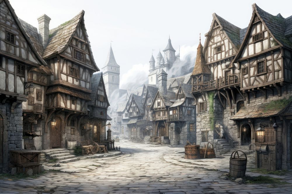 Medieval village with cobblestone streets. | Free Photo Illustration ...