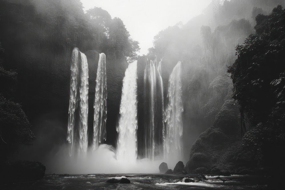 Mystical cascading waterfalls in jungle