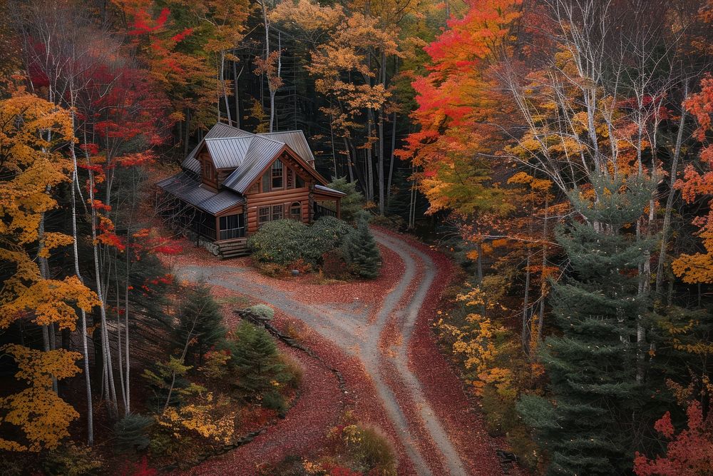 Cozy autumn forest cabin retreat