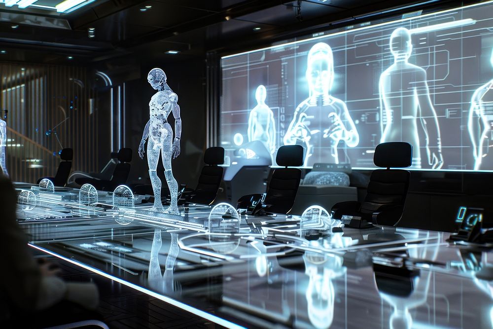 Futuristic holographic technology meeting