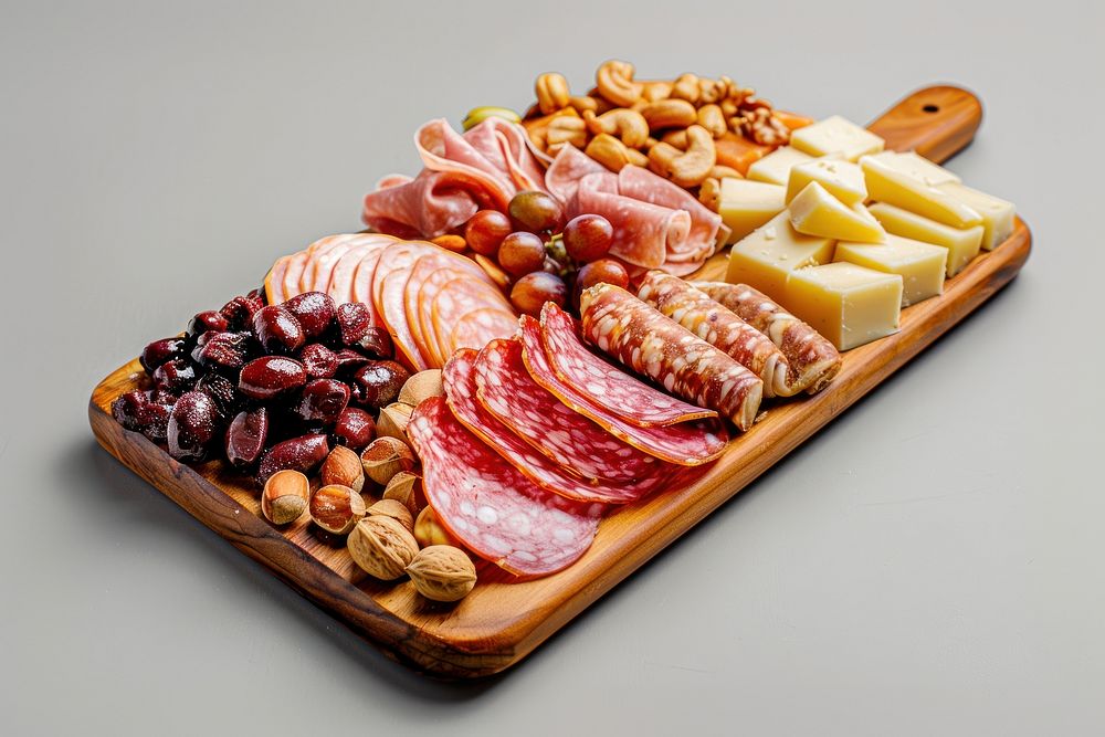 Gourmet charcuterie board with variety