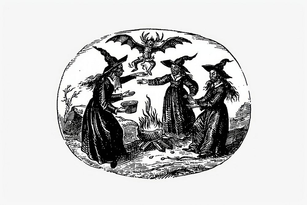 Witches performing ritual with cauldron