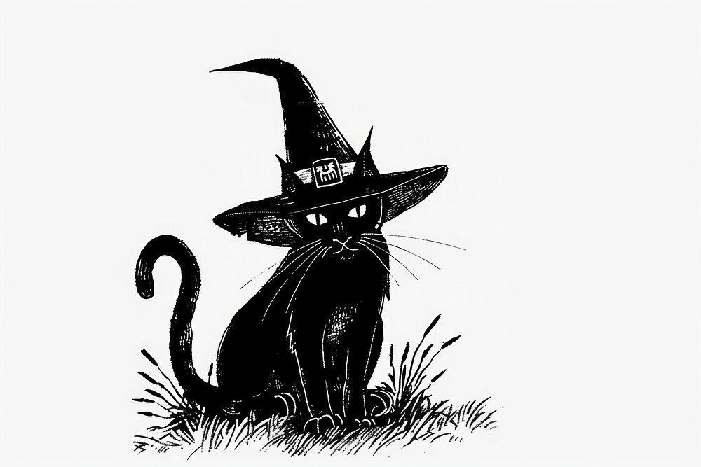 Whimsical black cat witch illustration | Free Photo Illustration - rawpixel