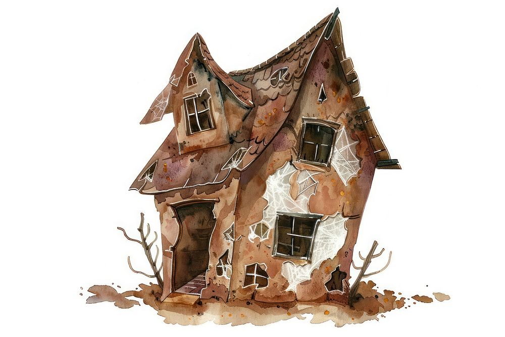 Whimsical dilapidated haunted house illustration