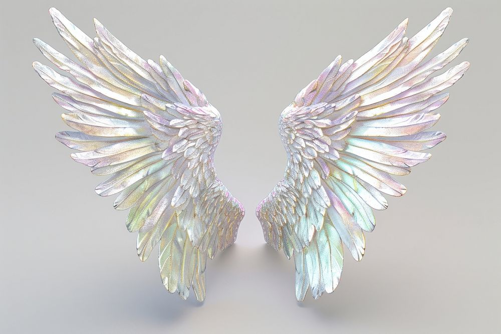 Iridescent angel wings on display