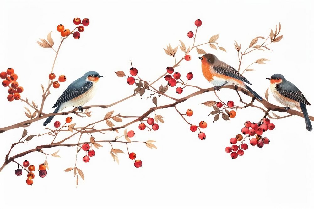 Birds perched on berry branches