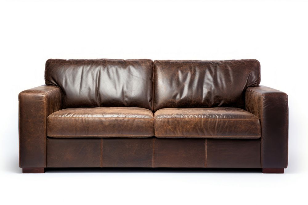 Dark brown leather sofa furniture cushion couch.