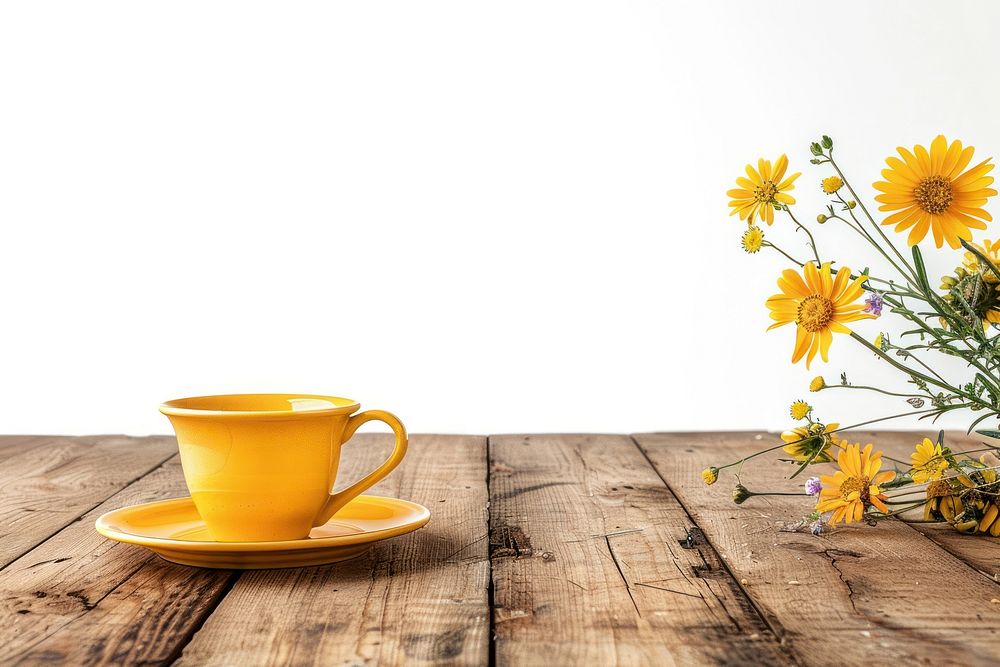 Yellow cup with flowers