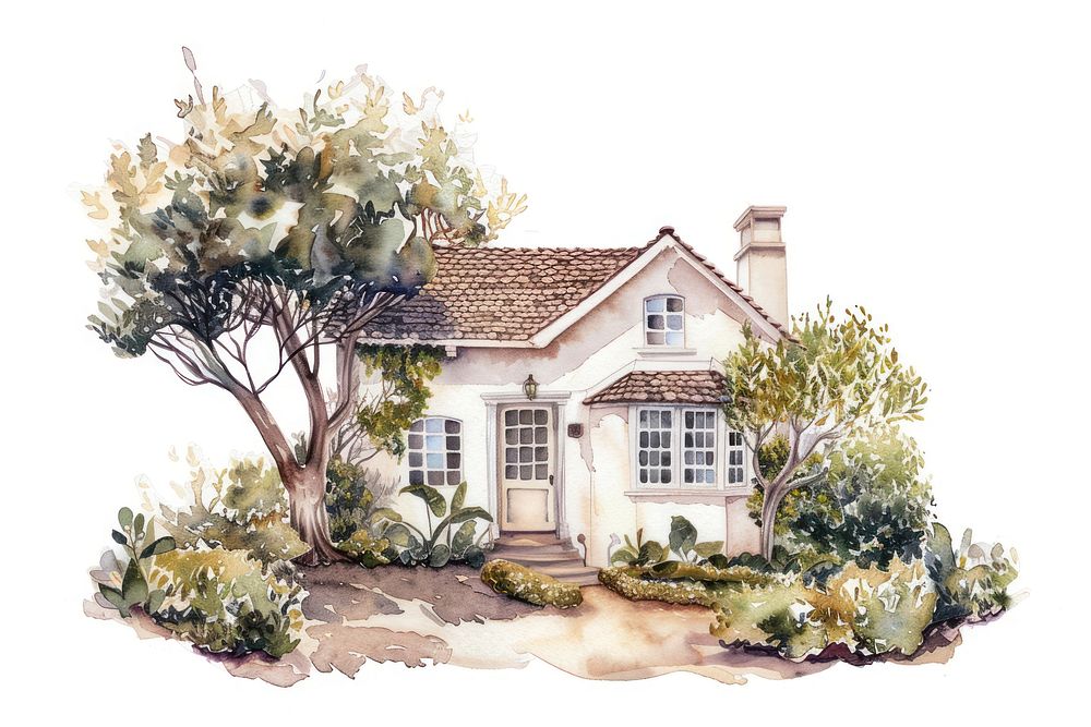 Charming cottage watercolor illustration