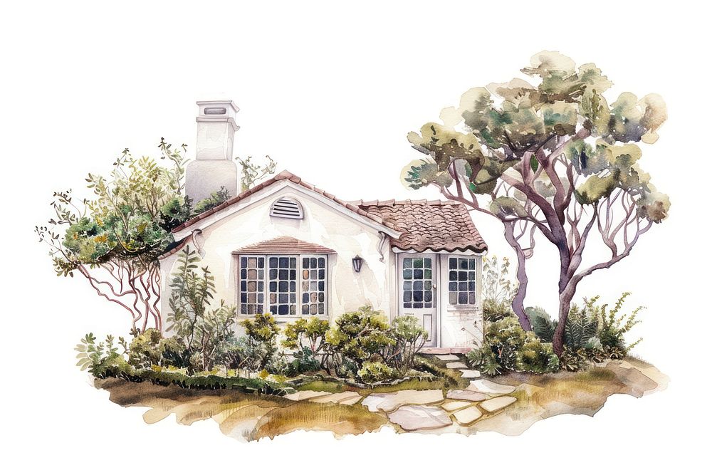 Charming cottage watercolor illustration