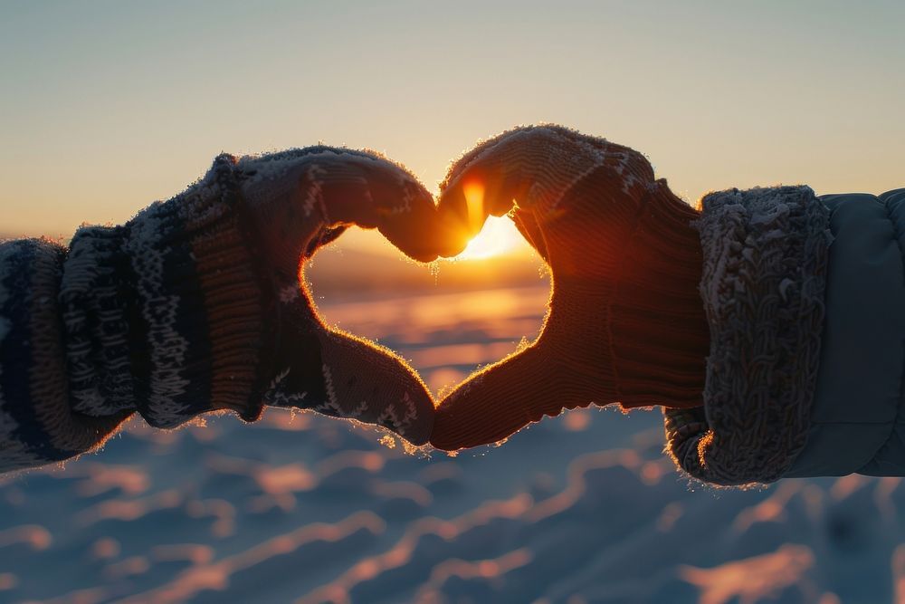 Gloved hands forming heart shape