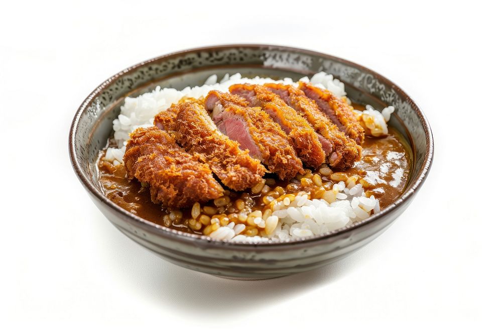 Japanese dish of japanese rice with curry and pork cutlet mutton food meat.