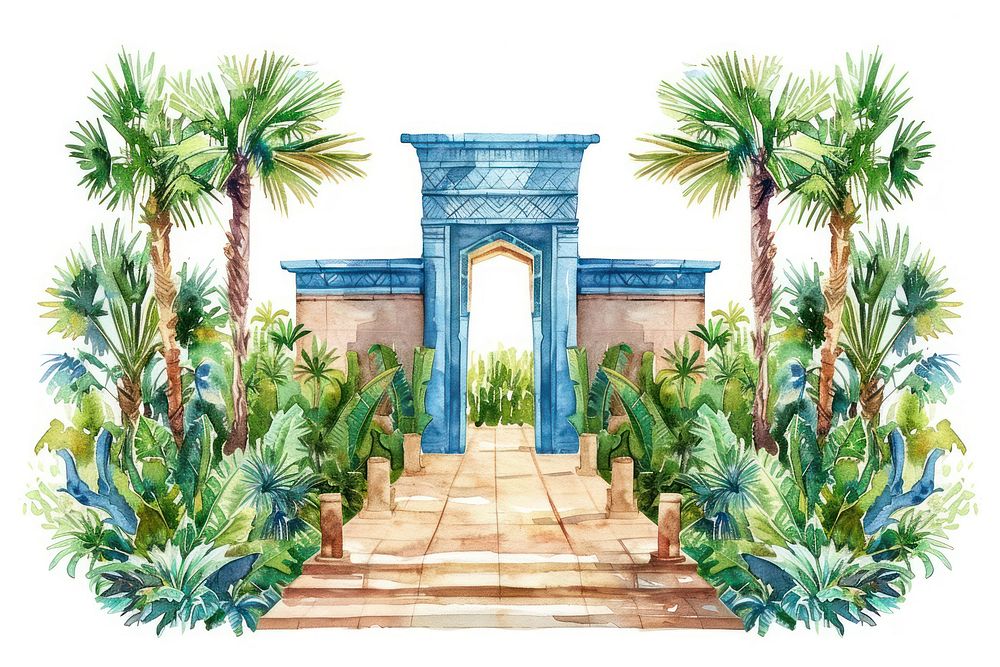 Hanging garden of Babylon architecture water vegetation.