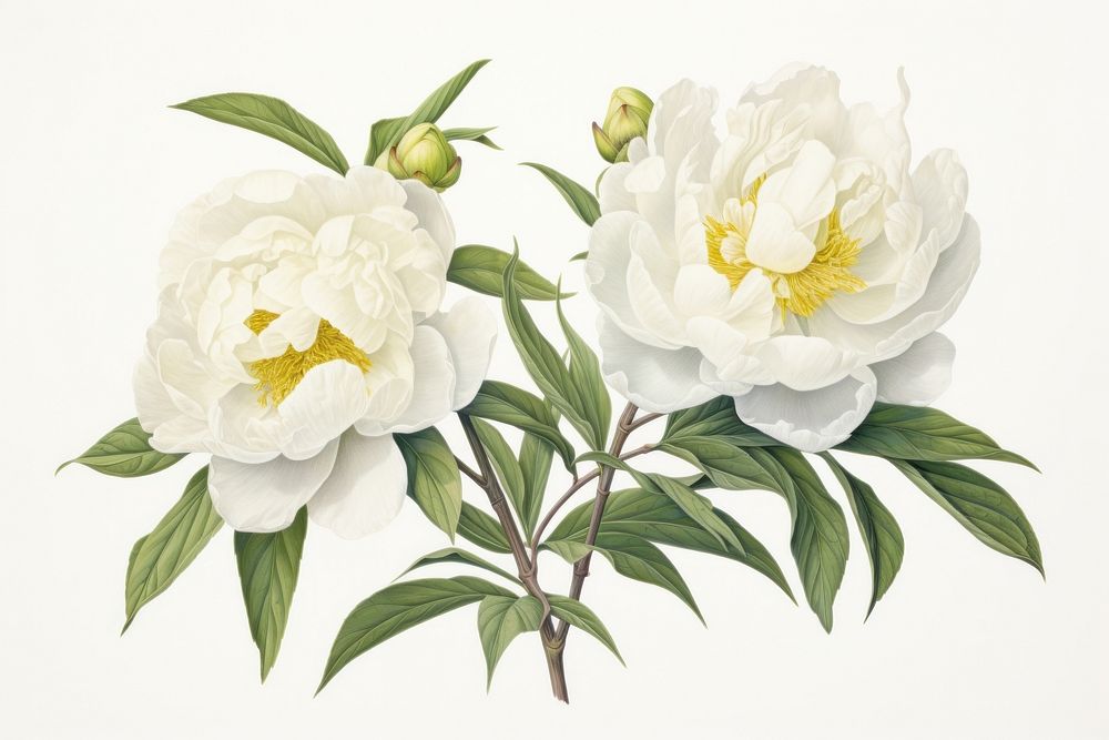 White peony flowers blossom plant petal.