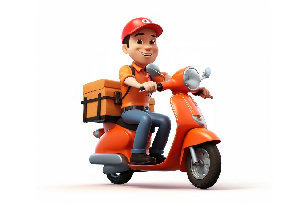 Cartoon delivery person riding scooter