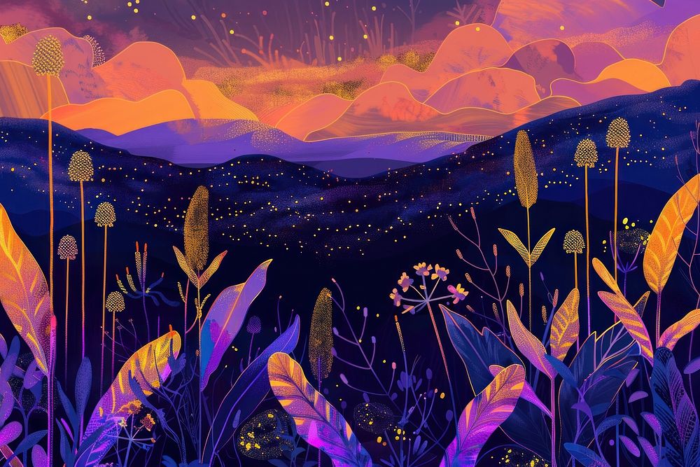 Vibrant night mountain landscape