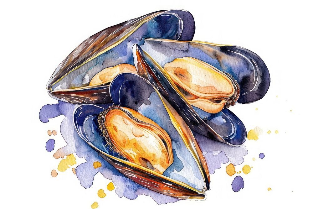 Watercolor mussels seafood illustration