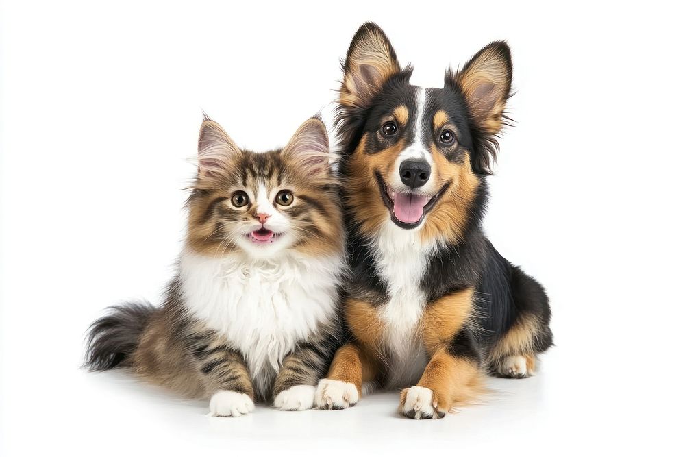 Adorable kitten and happy dog