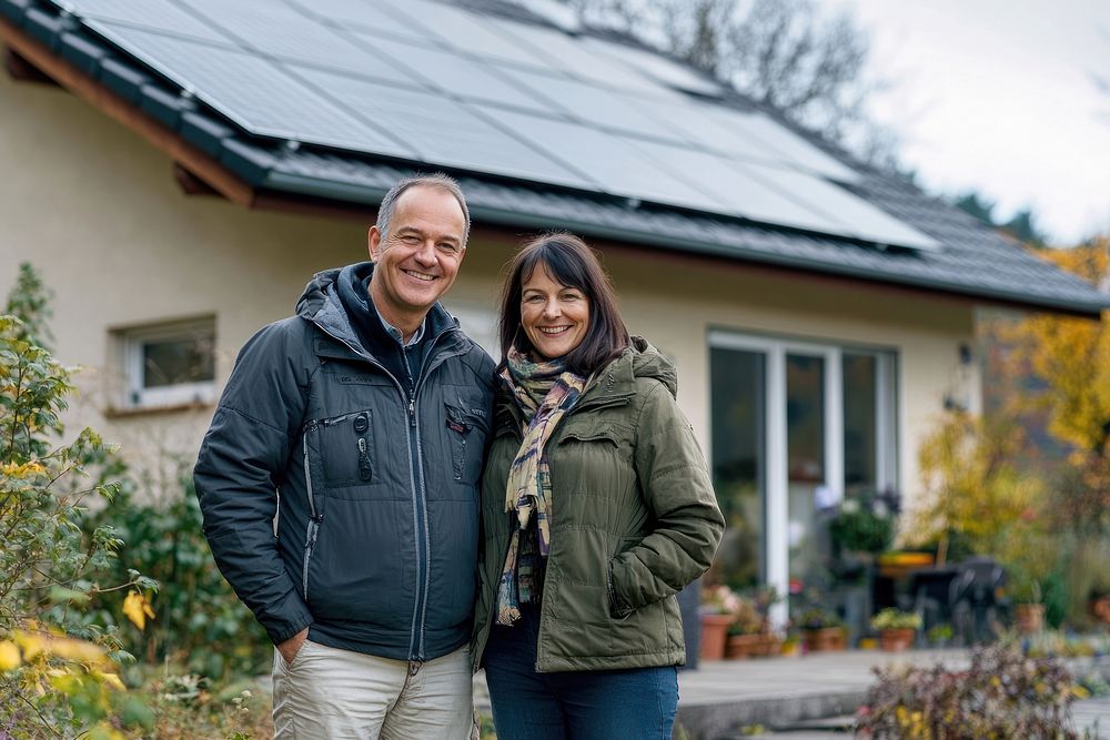 Couple with solar panels home