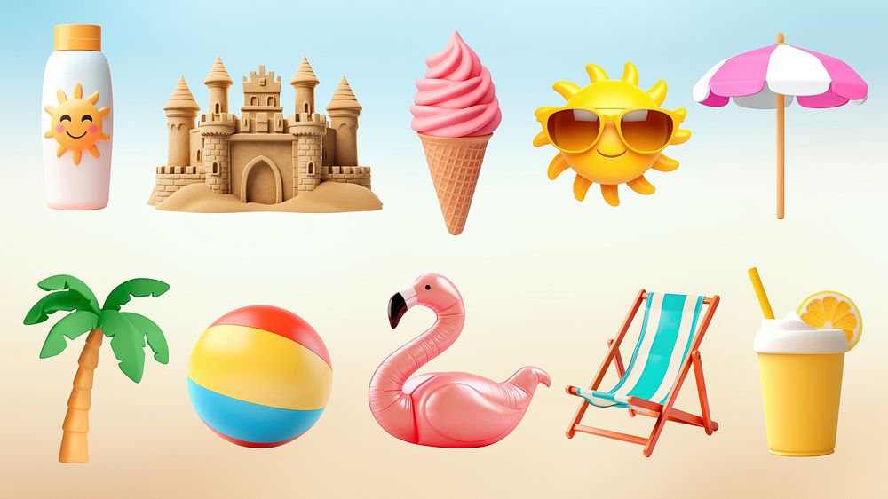 3D summer cartoon design element set