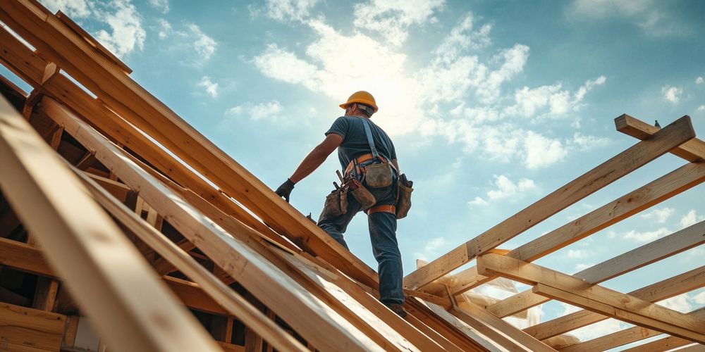 Carpenter working on roof structure at construction site worker accessories accessory.