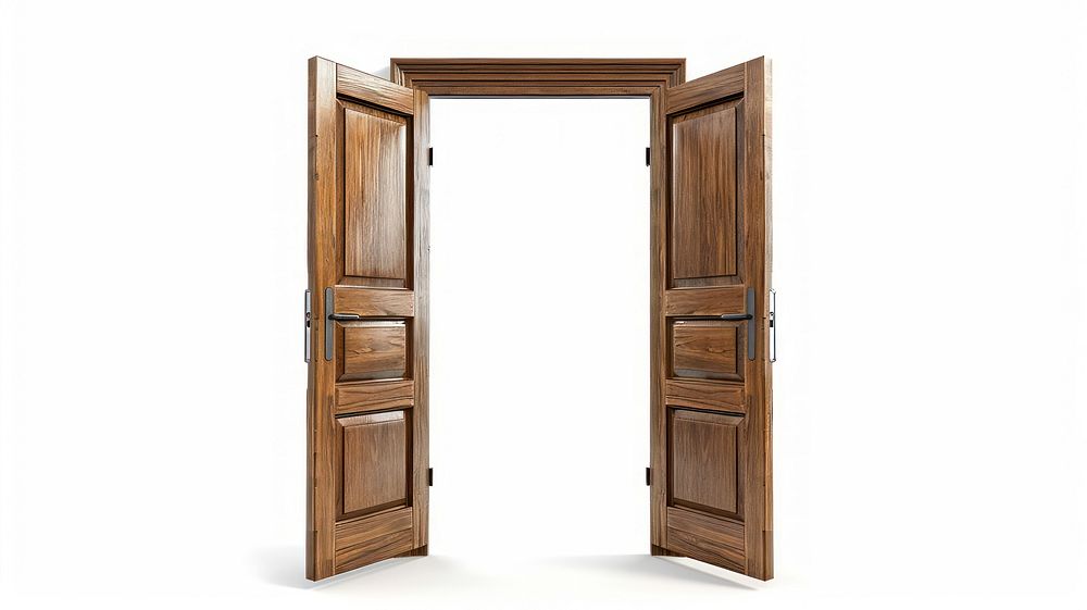 Open wooden double doors frame