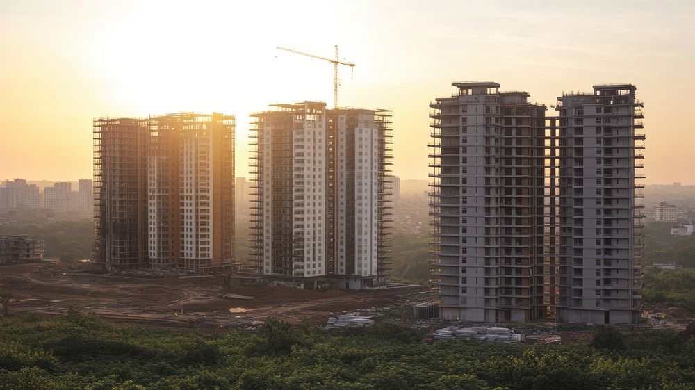 Real condominium under construction architecture building construction crane.