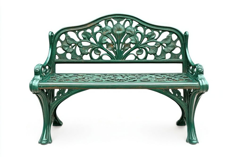 Ornate green metal garden bench