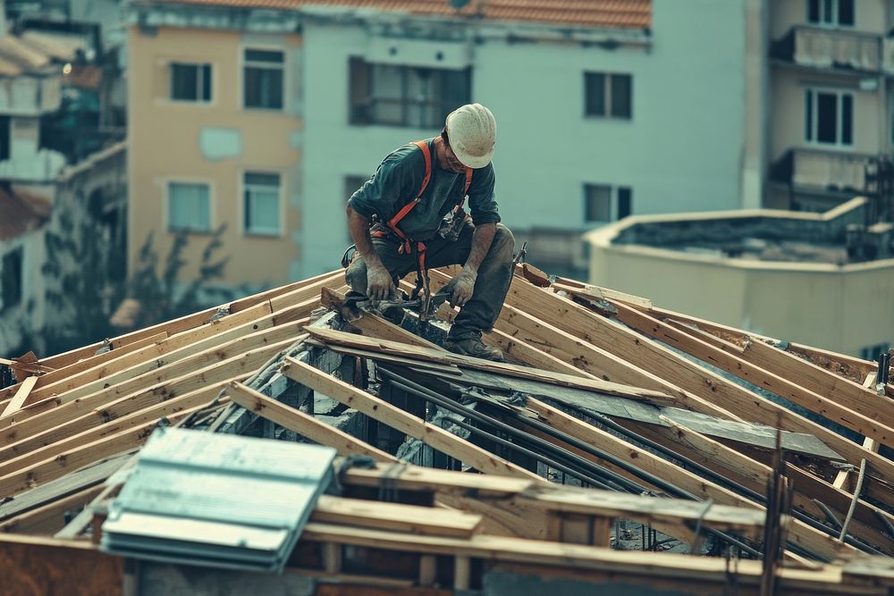 Roofer construction worker site.