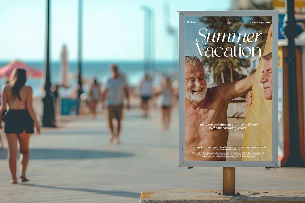 Summer vacation beach advertisement sign mockup psd