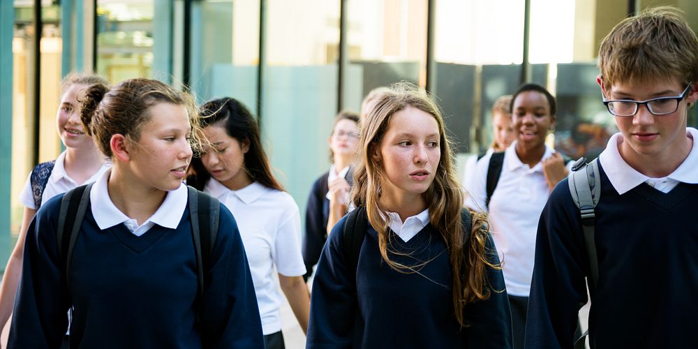 Students walking together outside school