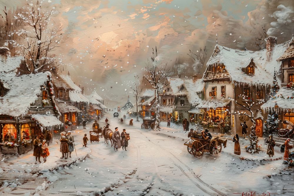 Charming snowy village scene