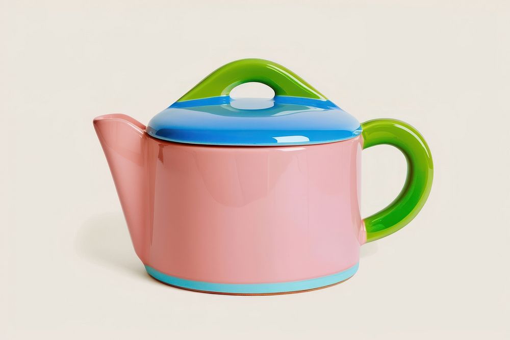 Colorful ceramic teapot with handle