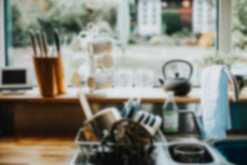 Interiors of a homely kitchen, blurry background image